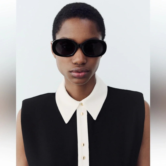 ZARA SHOULDER PAD BLACK MINI DRESS NWT - Picture 3 of 9